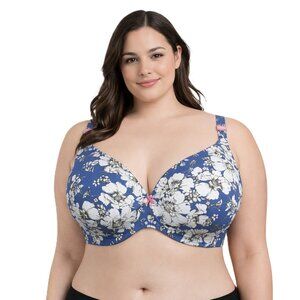 Cacique Bra 44DDD Lightly Lined Underwire Blue Floral Print Full Coverage